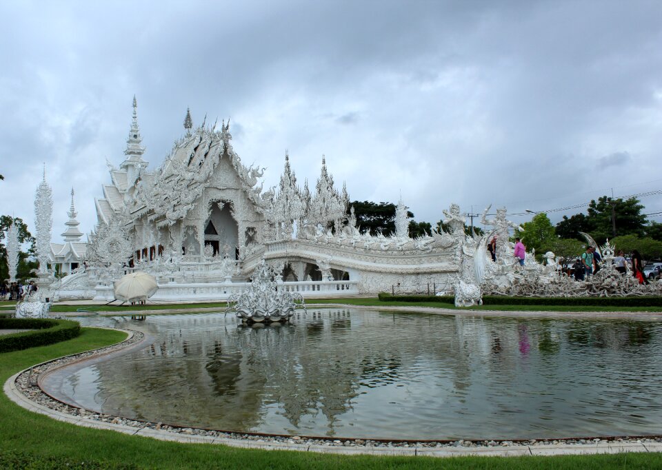 Lake reflection white temple