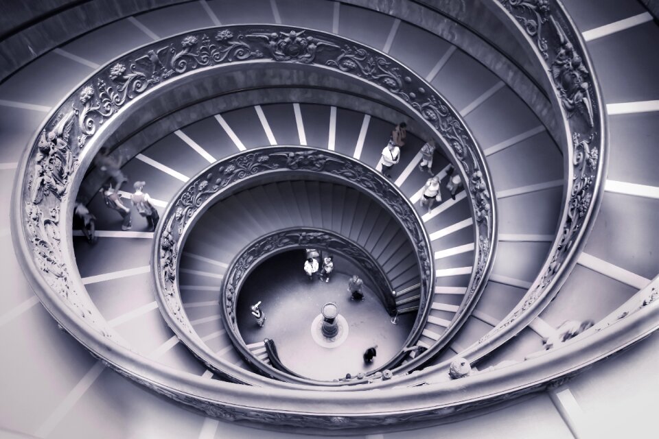 Round chrome double helix staircase