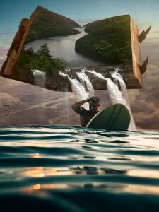 Adventure landscape surfer photo