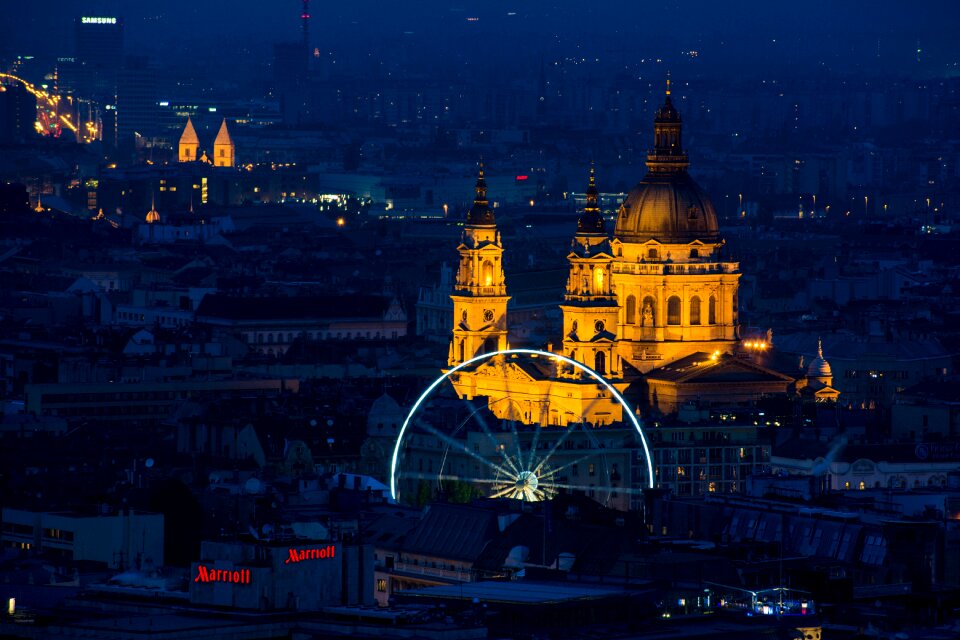 Cityscape illuminated building