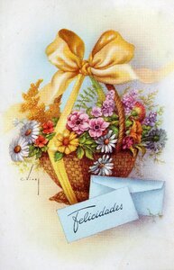 Vintage congrats basket of flowers