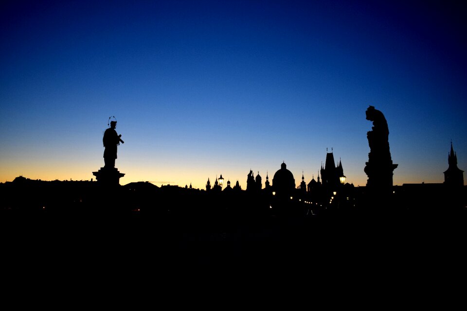 Dusk backlit statues