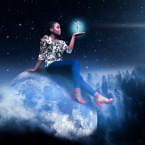 Moon african woman galaxy