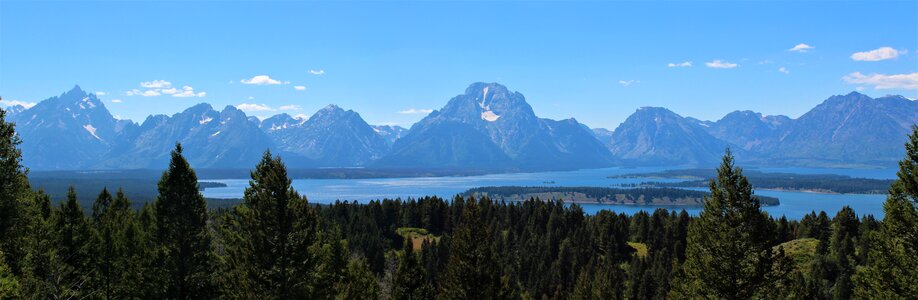 Panoramic image lake mountains photo