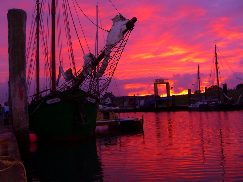 Ship sunset port