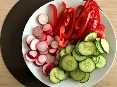 Red pepper cucumbers vegetable side dish photo