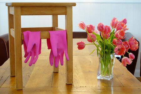 Stool tulips vase photo