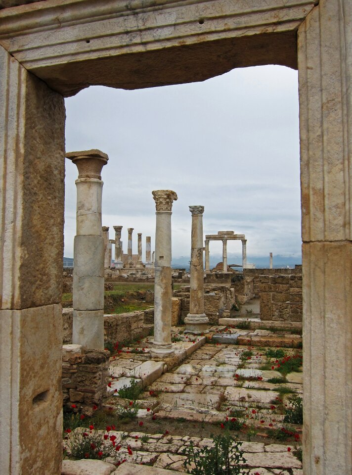 Columns paving stones clouds