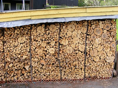 Firewood stack rustic woodpile photo