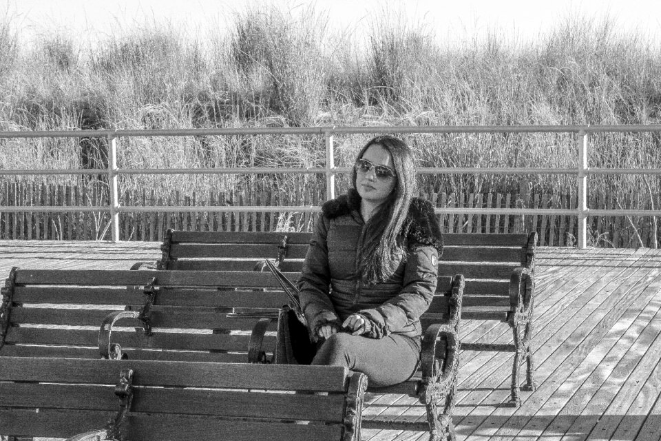 Monochrome woman woman waiting