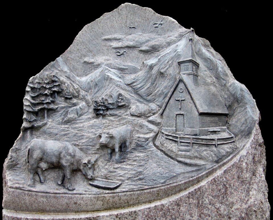 Stone chapel cows