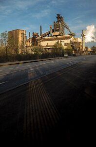 Steel mill road evening photo