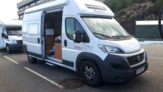 Truck traffic campervan