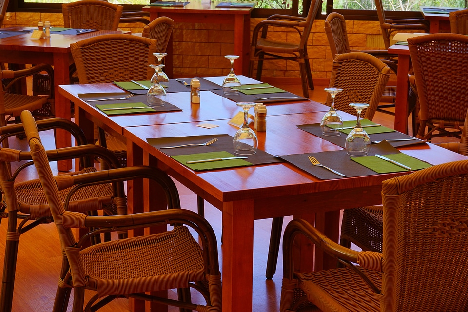 Dinner table covered chairs