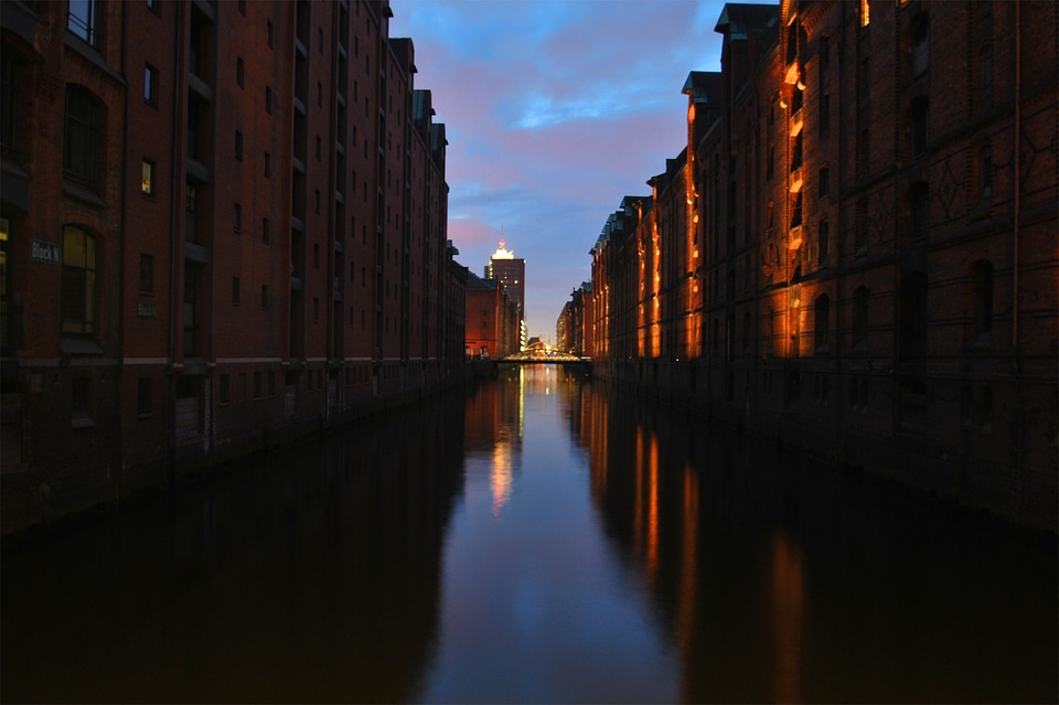 Old speicherstadt night photograph building