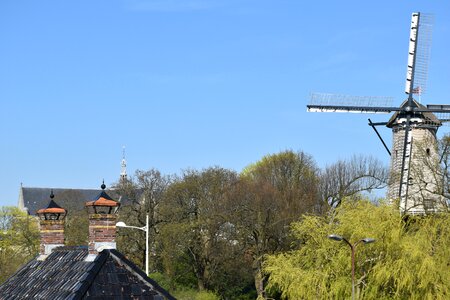 Netherlands mill blades blue sky