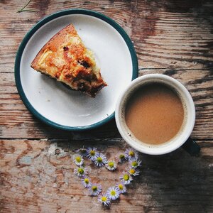 Breakfast cup of coffee sponge cake photo