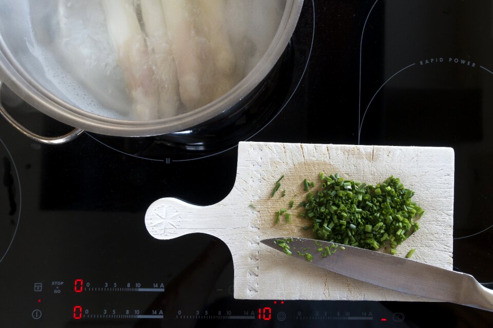 Wooden board asparagus food photo