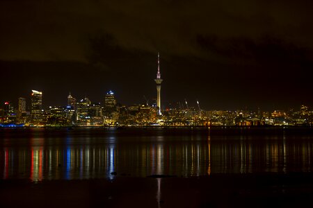 Cityscape skyline black river photo