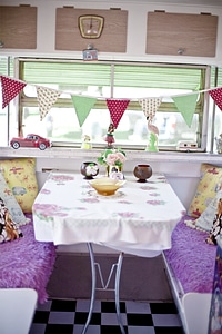 Kitchen dining table automobile camper photo
