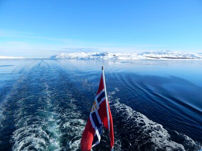 Winter ship norwegian flag photo