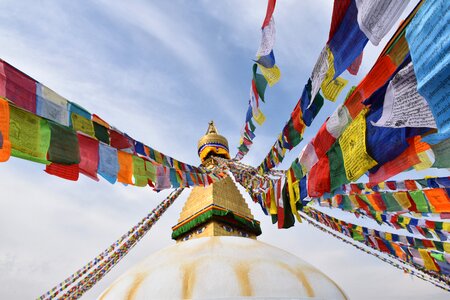 Travel temple prayer flags photo
