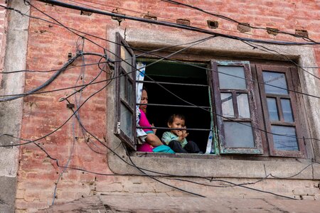 Woman child window photo