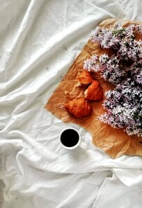 Breakfast coffee bed photo