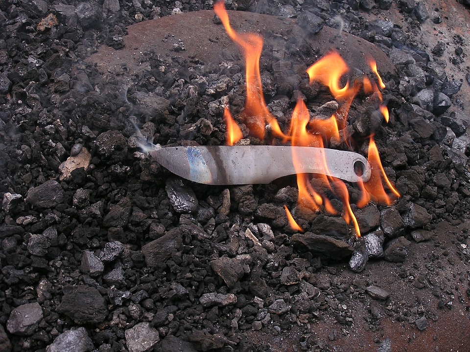Forge fire knife making