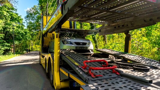 Truck mounted crane semi trailers yellow