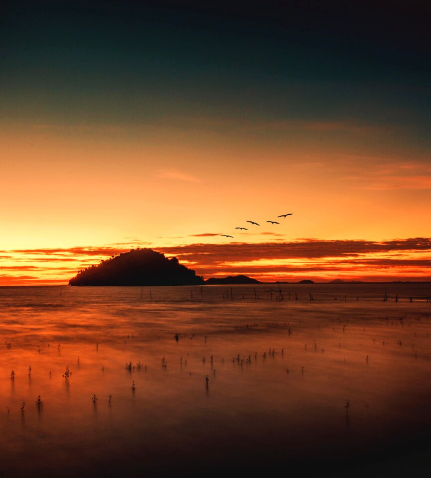 Ocean beach sunset sky photo