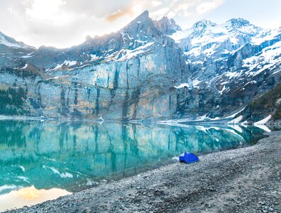 Mirroring mountains camping photo