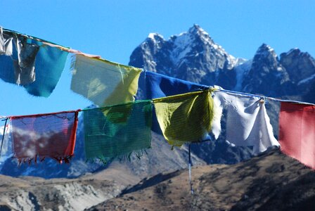 View landscape prayer flags photo