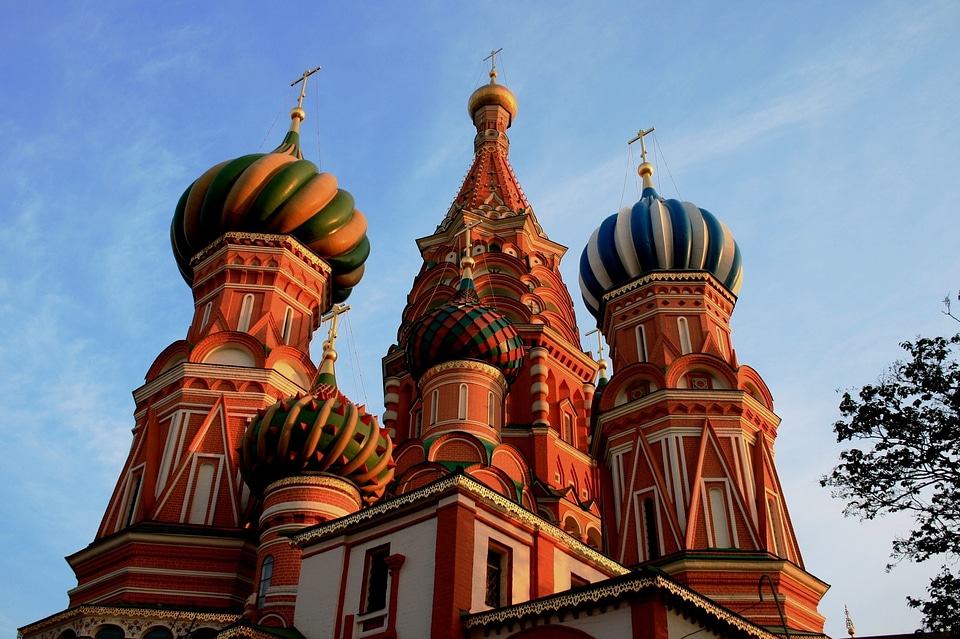 Red and white colorful cupolas sunlight