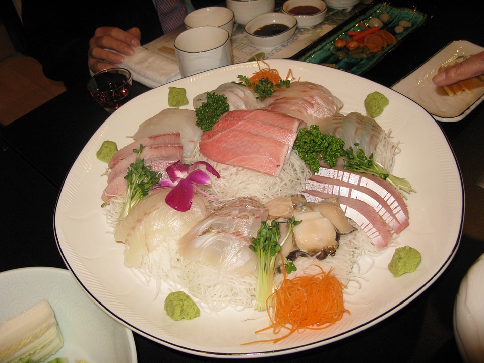 Noodles fish vegetables