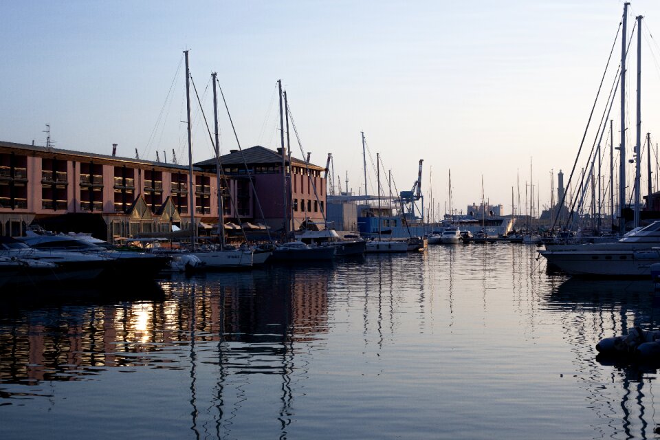 Genoa evening sun mirroring