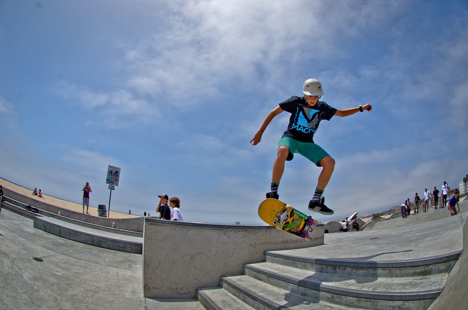 Boy half-pipe jump