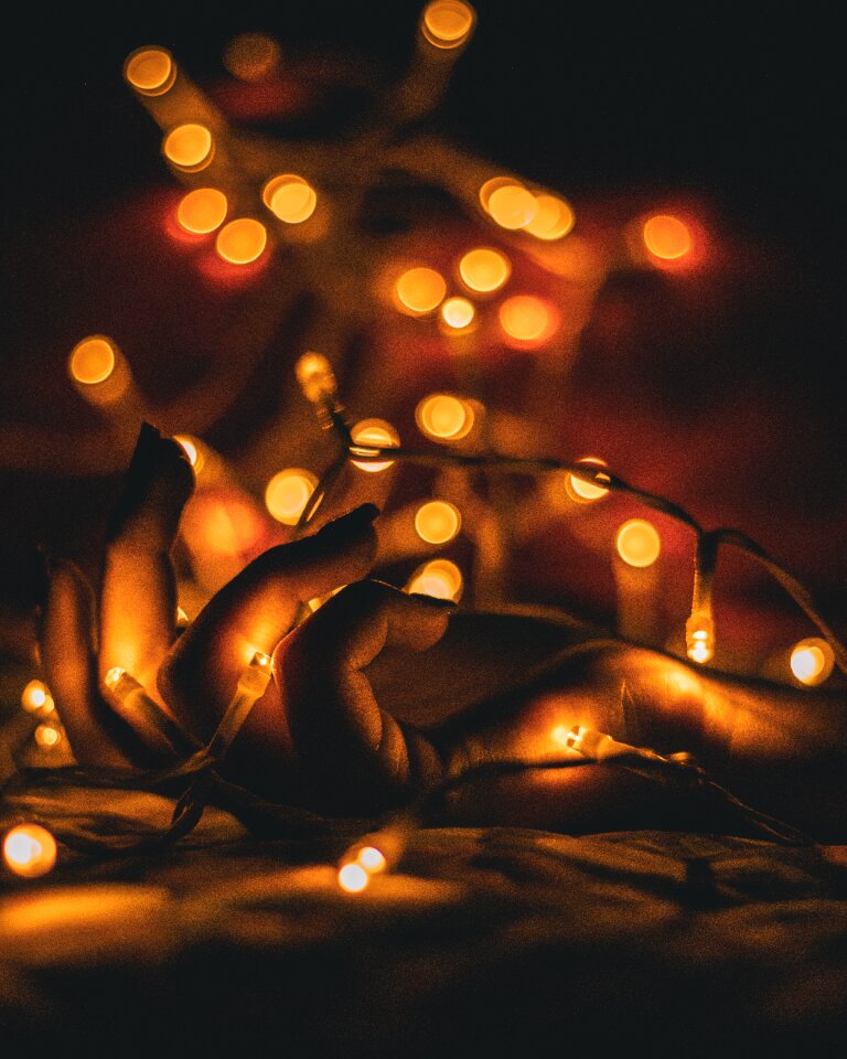 Dark string lights yellow photo