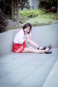 Young girl red skirt sport