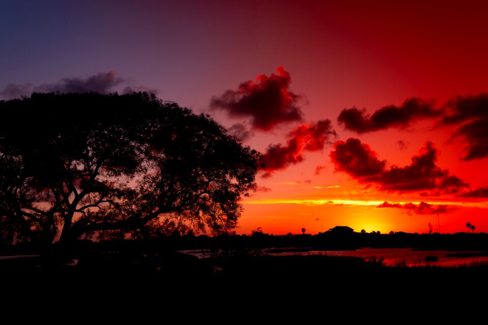 Glowing red clouds dramatic sun