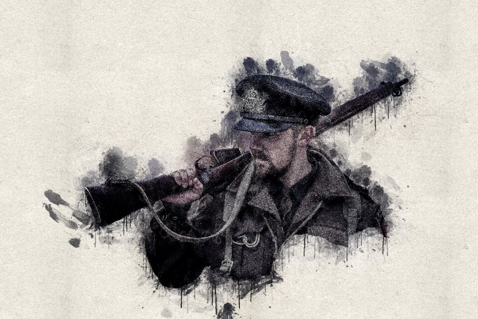 Ink stains man with rifle soldier