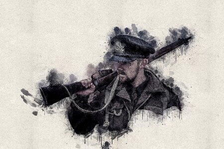 Ink stains man with rifle soldier