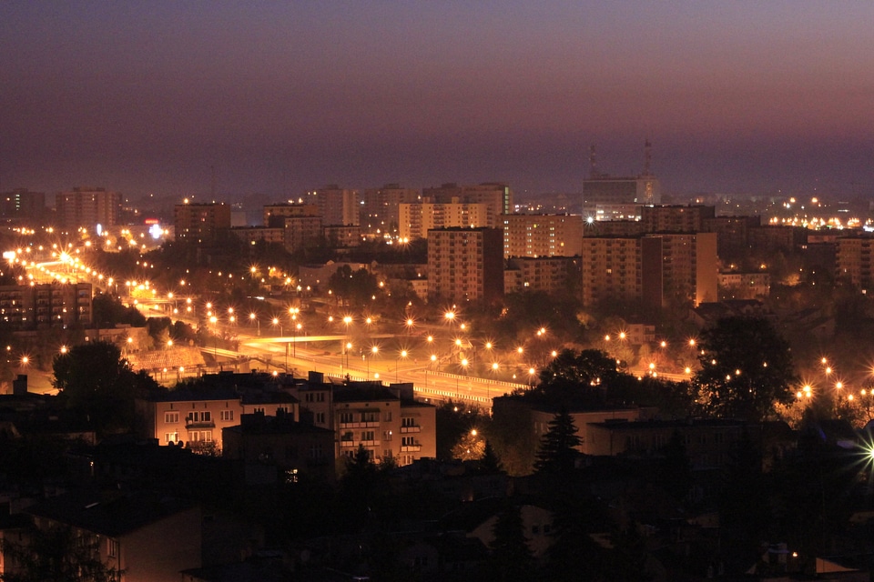 City at night lubelskie poland