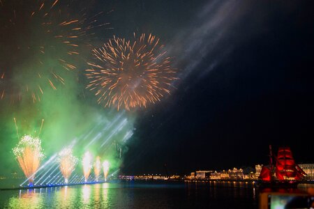 Ship fireworks st petersburg russia photo