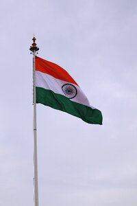 Indian flag people stand photo