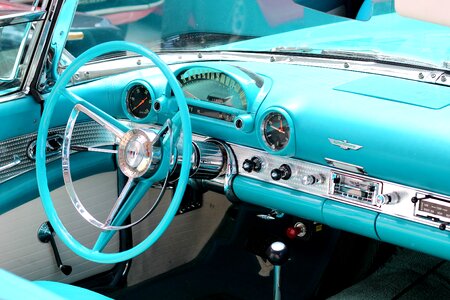 Dashboard light blue classic car photo