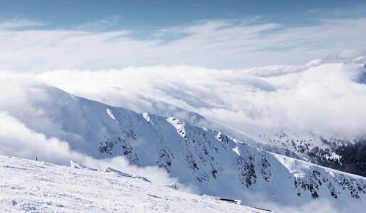 Skiing the fog mountains photo