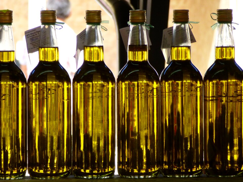 Olive oil market bottles