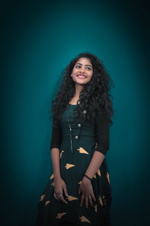 Portrait model laughing