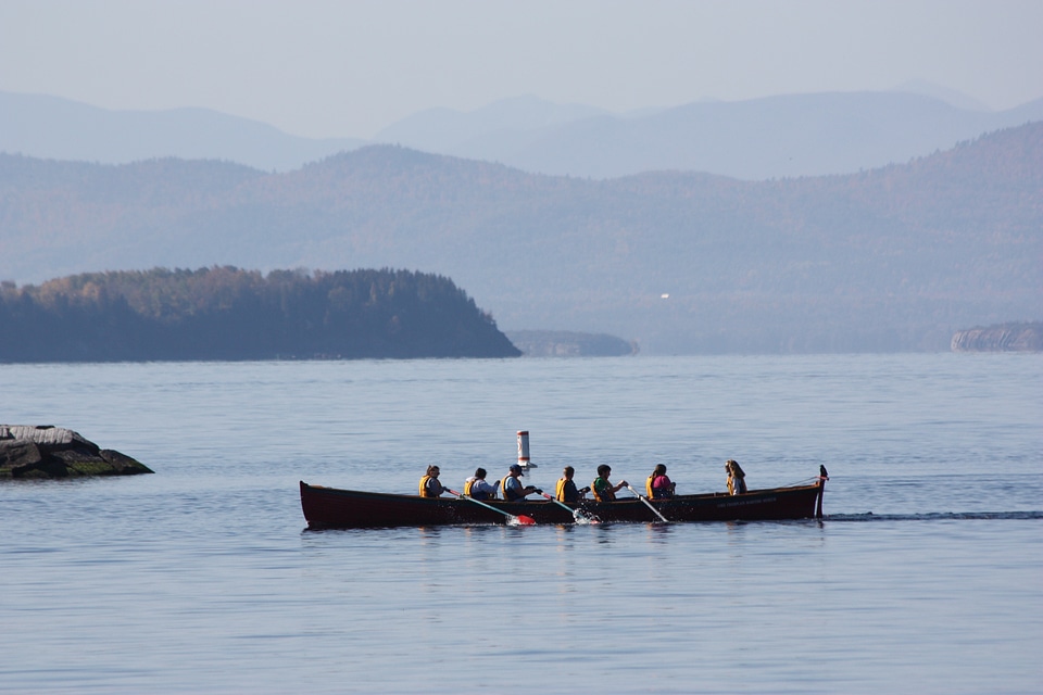 Mountains water boat